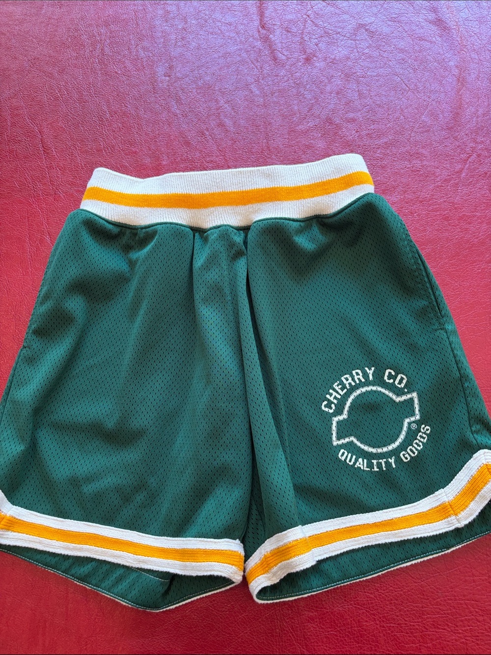 Cherry LA Green Athletic Mesh Shorts with Yellow & White Trim